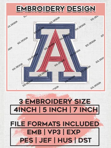 Arizona Wildcats Logo Machine Embroidery Design, NCAA Arizona Wildcats Embroidery Design Design files, NCAA Embroidery Designs, NCAA Machine Embroidery Designs, Digital Download
