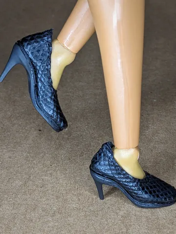 Handmade black heels snakeskin leather shoes for 16-inch Fashion Royalty dolls (FR16) $47.00
