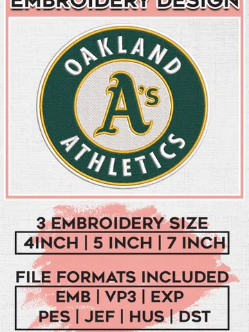 MLB Oakland Athletics Round Team Logo Embroidery Design, MLB Oakland Athletics Embroidery files, Baseball Team, Athletics Design, Digital Download $6.99