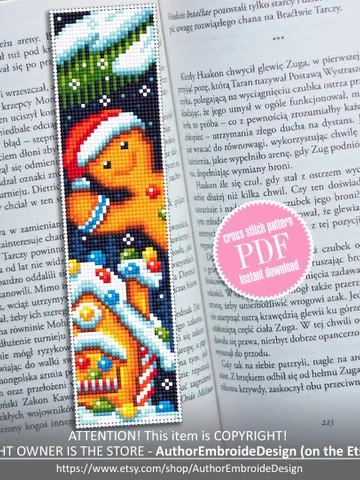 Christmas bookmark cross stitch pattern PDF download Holiday handmade bookmark Gingerbread house cross stitch chart Merry Christmas #B55 $4.40