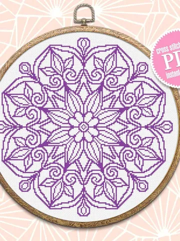 Mandala cross stitch pattern download PDF Easy mandala ornament embroidery PDF Monochrome cross stitch Floral ornament cross stitch #M139 $4.60