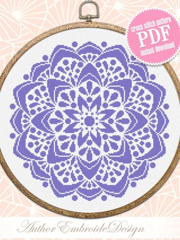 Flower mandala cross stitch pattern PDF download Monochrome mandala pattern digital PDF, Simple cross stitch chart for beginner #M246 $4.60