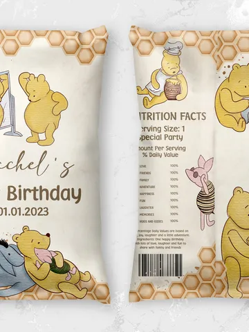 Editable Chips Bag Label Birthday Party; Winnie the Pooh 1st Birthday; Printable Chips Bag Potato Label; Winnie Pooh Party Decoration; hc12 $10.45