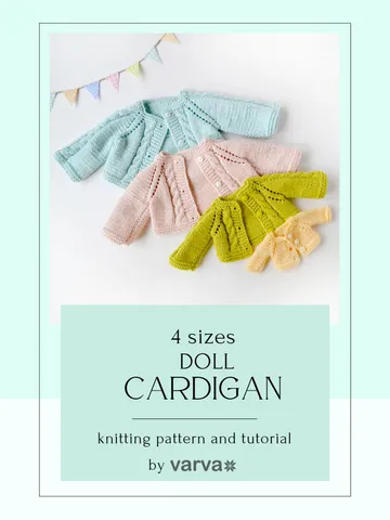 DIY Knitted cardigan for Waldorf dolls. 4 sizes. PDF knitting pattern and tutorial. $7.90