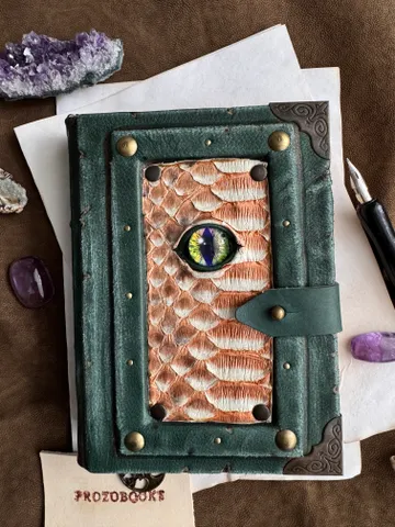 Notebook with an eye made of genuine leather, grimoire, book of shadows.