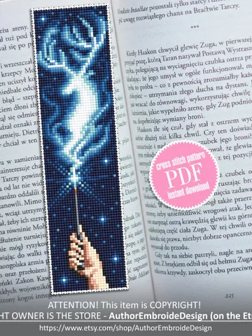 Magic bookmark cross stitch pattern download PDF Handmade bookmark digital PDF Fantasy deer cross stitch chart, Magic wand Wizard world #B80 $4.40