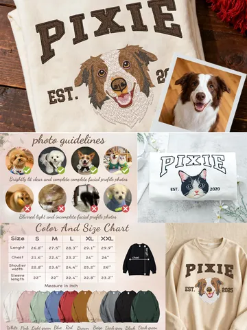 Custom Dog Face Embroidered Sweatshirt,Cat Sweatshirt, Dog Lover Sweatshirt, Personalized Pet Portrait Shirt,Embroidered Hoodie,Embroidered T Shirt