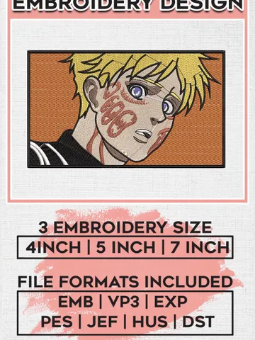Armin Arlert Embroidery Design File, Attack On Titan Anime Embroidery Files, Emb Machine Embroidery Designs EMB_ANIME_251 $6.99