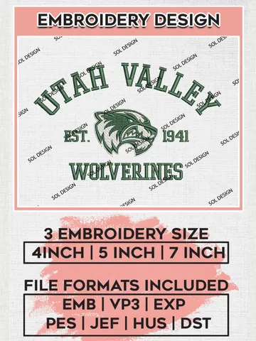 Utah Valley Wolverines Est 1941 Embroidery Designs, NCAA Utah Valley Wolverines Team Embroidery, NCAA Team Logo, 3 sizes, Machine embroidery Files, Digital Download $6.99