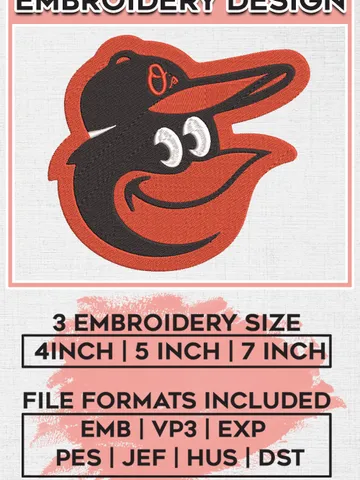 MLB Baltimore Orioles Team Head Mascot Logo Embroidery Design, MLB Baltimore Orioles Embroidery files, Baseball Team, Orioles Design, Digital Download $6.99