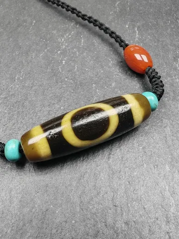 Gandhanra Antique Tibetan Sky & Earth Dzi Bead Necklace,1.5" x 0.4",40 Years Old $289.99