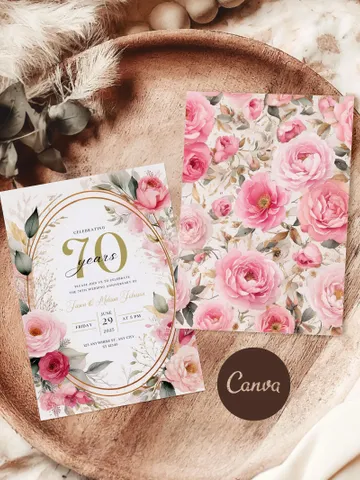 70th Anniversary Party Invitation, 60th, 50th, 40th, 30th, Blush Pink Canva Template 5x7 birthday invitation & evite digital invitation $7.00