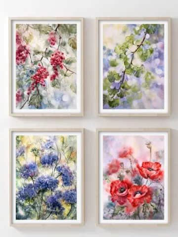 Flowers Watercolor Prints Set of 4 Floral Postcards $22.86