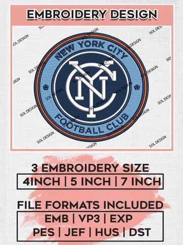 New York City Football Club Logo Embroidery Designs, MLS Embroidery files, MLS Teams, Football, New York City FC Logo, Digital Download