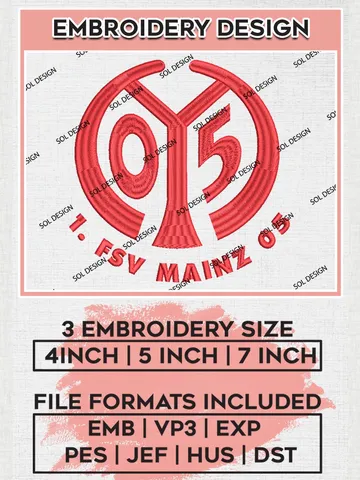 FSV Mainz 05 Embroidery Design, Bundesliga Logo Embroidery, Bundesliga FSV Mainz 05 Machine Embroidery, Machine Embroidery Design $6.99