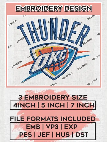 NBA Oklahoma City Thunder Logo Embroidery Design, NBA Oklahoma City Thunder Machine Embroidery Files, NBA Machine Embroidery Design, Machine Embroidery Design, Digital Download $6.99
