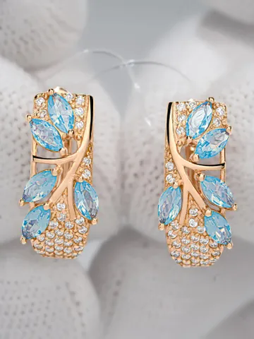 Twig-shaped earrings, 925 silver (585 gold coating), with blue agate and white cubic zirconia $119.00