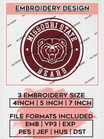 NCAA Missouri State Bears Round Logo Embroidery, NCAA Missouri State Bears Logo Embroidery files, NCAA Teams, Machine embroidery designs, Digital Download $6.99