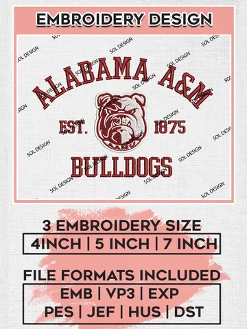 Alabama A&M Bulldogs Est 1875 Logo Embroidery Designs, NCAA Alabama AM Bulldogs Team Embroidery, NCAA Team Logo, 3 sizes, Machine embroidery Files, Digital Download $6.99
