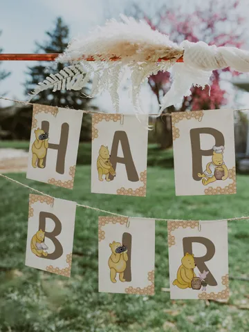 Happy Birthday Banner Winnie the Pooh Birthday Party; Winnie Pooh 1st Birthday; Editable Birthday Banner Birthday Party Decoration Pooh hc12 $11.62