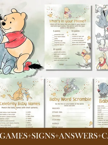 Winnie the Pooh Baby Shower Games; Winnie the Pooh Inspired; Printable Pooh Baby Shower Party Games; Honey Bear Shower Games; WP9 $11.62