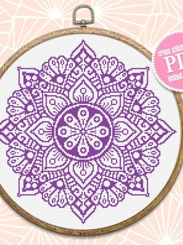 Mandala cross stitch pattern download PDF, Monochrome cross stitch chart, Modern mandala ornament digital PDF, Easy beginner stitch #M54 $4.60