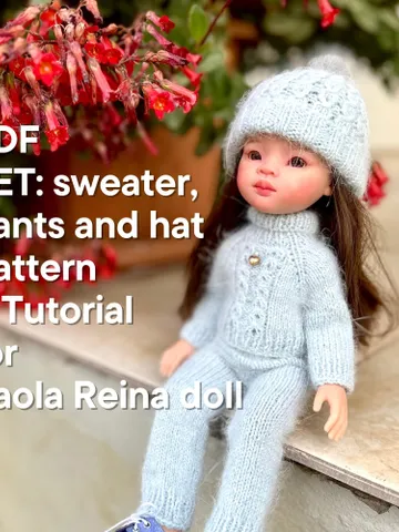 PDF Knitting SET Sweater, Pants, and Hat Set Pattern & Tutorial with Cute Lock Pattern – Cozy Outfit for 13-Inch Dolls Paola Reina eng $4.06