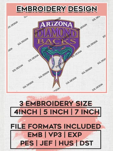 Arizona Diamondbacks Logo Embroidery Designs, MLB Arizona Diamondbacks Embroidery Design, MLB Embroidery Design Files, MLB Logo, 3 sizes, Machine embroidery Files, Digital Download $6.99