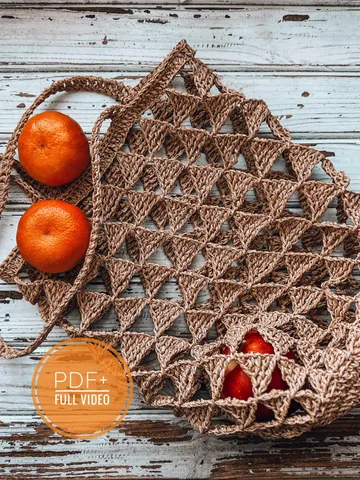 Crochet pattern mash bag triangles PDF digital and video tutorial, lace bag, net bag, woven bag for women, spring bag for girls, raffia $4.50