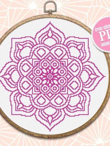 Mandala cross stitch pattern download PDF, Modern mandala ornament cross stitch chart, Monochrome geometric pattern hand embroidery PDF #M42 $4.60