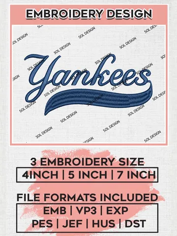 MLB Yankees Wordmark Logo Emb Files, MLB New York Yankees Team Embroidery, MLB Teams, 3 sizes, MLB Machine embroidery designs, Digital Download $6.99