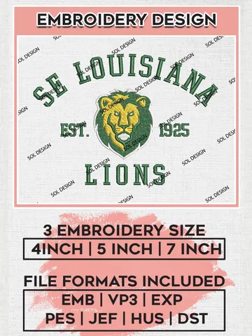 SE Louisiana Lions Est 1925 Logo Embroidery Designs, NCAA SE Louisiana Lions Team Embroidery, NCAA Team Logo, 3 sizes, Machine embroidery Files, Digital Download $6.99