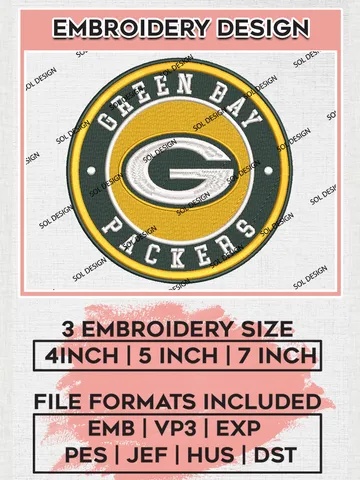 NFL Green Bay Packers Circle Logo Embroidery Designs, NFL Packers, NFL Embroidery Designs, NFL Green Bay Packers Machine Embroidery Design, Digital Download