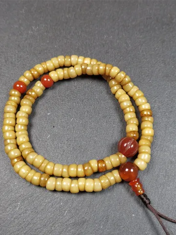 Authentic 7mm Yak Bone Wrist Mala Bracelet : Old Tibetan Rosary - Hand Hold 108 Prayer Beads - 22cm Stretched