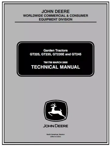 JOHN DEERE GT225 GT235 GT235E LAWNMOWER TRACTOR MANUAL SERVICE TECHNICAL REPAIR