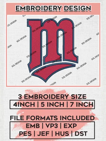 MLB Minnesota Twins Logo Embroidery Design Files, MLB Minnesota Twins Team Embroidery, MLB Teams, 3 sizes, MLB Machine embroidery designs, Digital Download $6.99