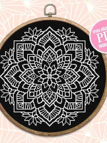 Flower mandala cross stitch pattern download PDF Monochrome cross stitch Modern mandala embroidery Floral ornament cross stitch chart #M87 $4.60