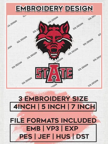 NCAA Arkansas State Red Wolves Logo embroidery designs, NCAAArkansas State Red Wolves Machine embroidery designs, NCAA embroidery designs, Machine embroidery designs, Digital Download $6.99