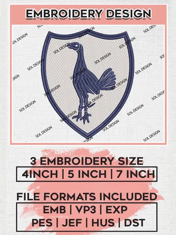 Tottenham Hotspur Embroidery Design Files, Premier League Embroidery files, EPL Tottenham Hotspur Teams, Football, Digital Download $6.99
