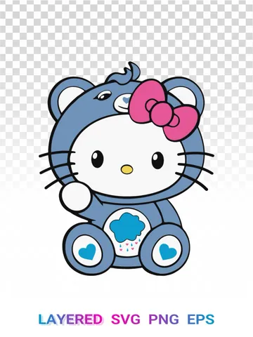 Hello Kitty Bedtime Bear PNG, Blue 💙 Care Bears Sanrio SVG