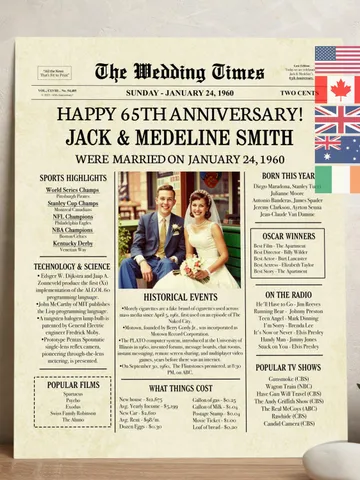 65th Wedding Anniversary Gift for Parents, 1960 Anniversary Newspaper Poster, 65th Anniversary Gifts, Printable Digital Download $15.00