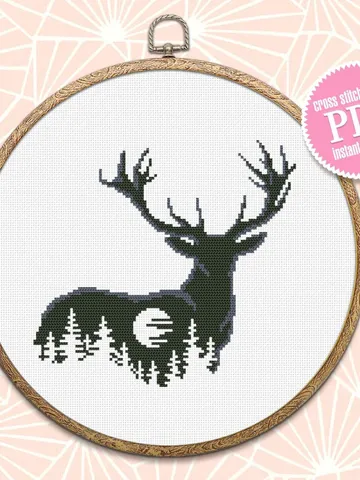 Deer silhouette cross stitch pattern download PDF Nature cross stitch chart, Deer hand embroidery PDF, Easy stitch beginner, Home decor #L52 $3.60
