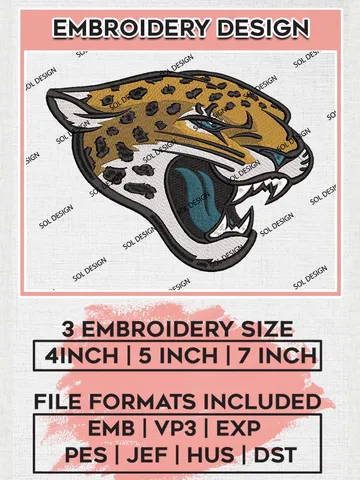 Jacksonville Jaguars Embroidery Designs, NFL Jaguars, NFL Embroidery Designs, NFL Jacksonville Jaguars Machine Embroidery Design, Digital Download