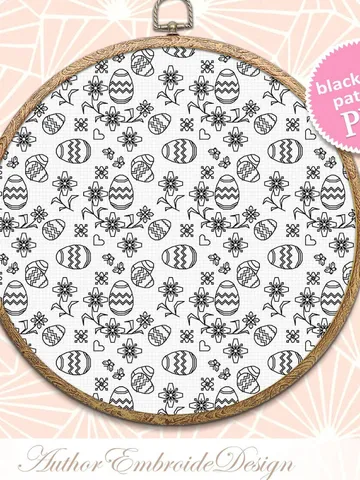 Easter sampler blackwork pattern PDF Monochrome backstitch repeating pattern embroidery, Blackwork embroidery download PDF, Easter eggs #W17 $4.10