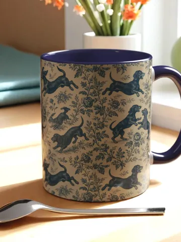 Dachshund French Toile de Jouy Ceramic Mug, Toile Coffee Cup for Doxie Mom, Sausage Dog Lover Gifts, Dog Tea Drinkware, Gift For Dog Lovers $19.93