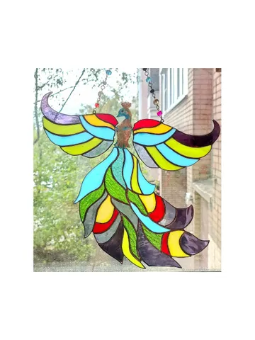 Stained glass peacock, Tiffany glass suncatcher, peacock wall hanging, handmade glass bird decor, Tiffany-style window ornament, glass art peacock, peacock pendant for home, peacock gift idea, stained glass bird art, colorful peacock decor