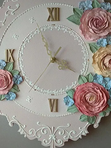 Wall clock with roses and hydrangea in shabby chic style Pink flower clock Handmade clock Silent clock for bedroom, living room or nursery Gift for Christmas, Birthday, Mother's Day, Wedding, Housewarming