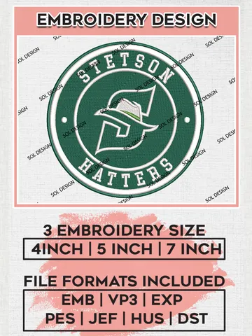 NCAA Stetson Hatters Round Logo Embroidery, NCAA Stetson Team Logo Embroidery files, NCAA Teams, Machine embroidery designs, Digital Download $6.99