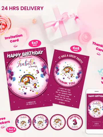 Personalized Digital Birthday Invitation, Unicorn Party Bundle, Kids Birthday Invitation Bundle, Birthday Invite Set, Unicorn Party Set $6.99