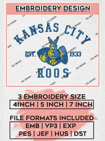 Kansas City Roos Est 1933 Logo Embroidery Designs, NCAA Kansas City Roos Team Embroidery, NCAA Team Logo, 3 sizes, Machine embroidery Files, Digital Download $6.99